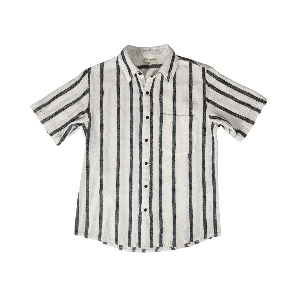 Earthbound Trading Co Mens Medium Striped Short Sleeve Button‎ Up Shirt White